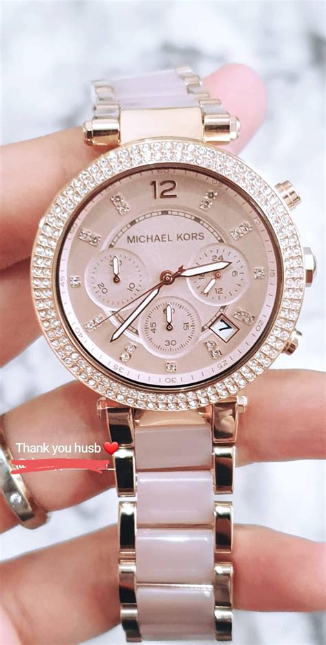 parker rose gold tone blush acetate watch michael kors|michael kors parker rose watch.